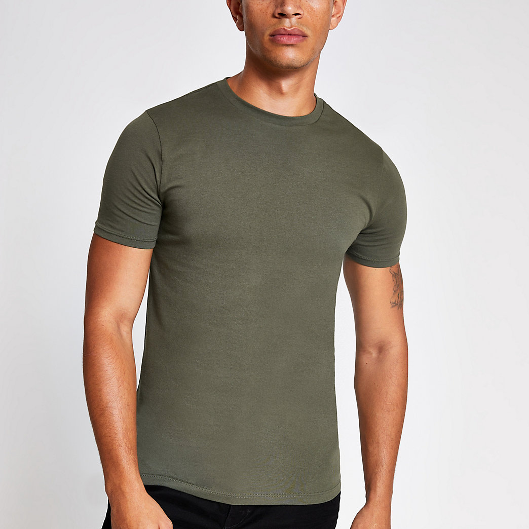 khaki muscle fit t shirt
