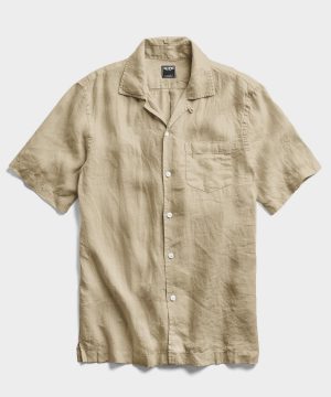 Short Sleeve Linen Camp Collar Shirt in Sand Dune Short Sleeve Linen Camp Collar Shirt in Sand Dune