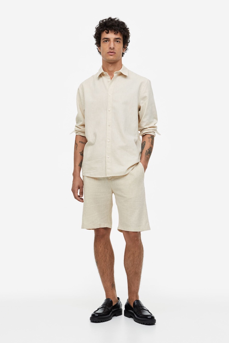 Smart Casual Outfits Men Linen Shirt Shorts Summer