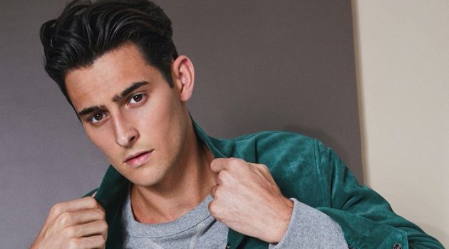 Todd Snyder Channels Retro Attitude with Pre-Fall '20 Collection Ready to be a leading man, Rhys Pickering sports Todd Snyder's Italian suede snap Dylan jacket in eucalyptus.