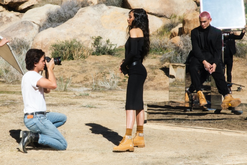 Cole Sprouse photographs Kristen Noel Crawley and Evan Mock for the Jimmy Choo x Timberland campaign.