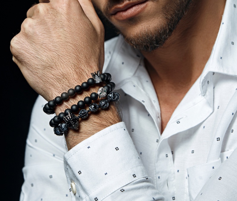 Closeup Mens Beaded Jewelry Bracelets