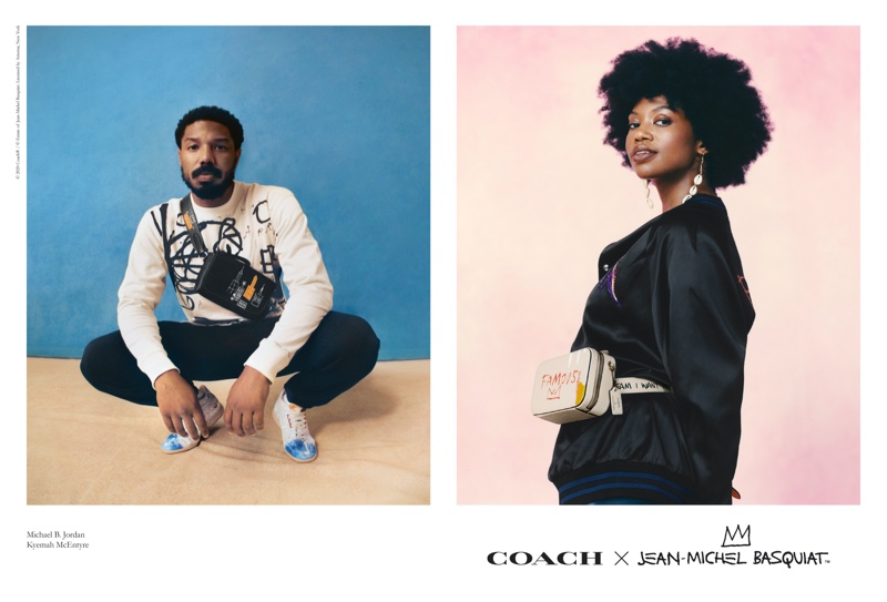 Michael B. Jordan and Kyemah McEntyre front the Coach x Jean-Michel Basquiat collection campaign.