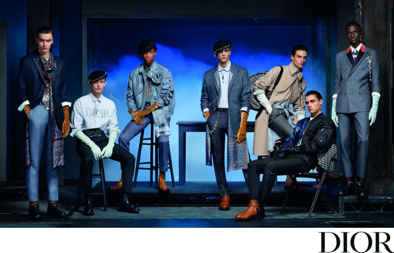 Dior Men enlists models Otto Nahmmacher, Thatcher Thornton, Jecardi Sykes, Patrick Waldron, Lucas El Bali, Ludwig Wilsdorff, and Malick Bodian as the stars of its winter 2020 campaign.
