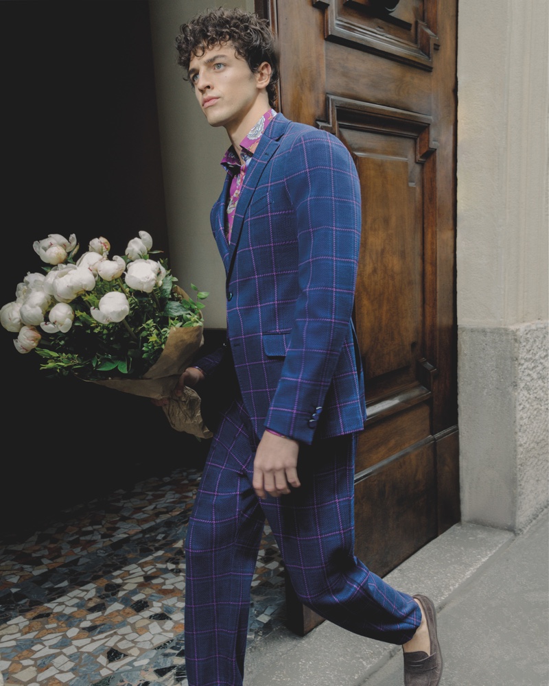 Alberto Perazzolo dons Etro's 24 Hour jacket in a sleek windowpane print.