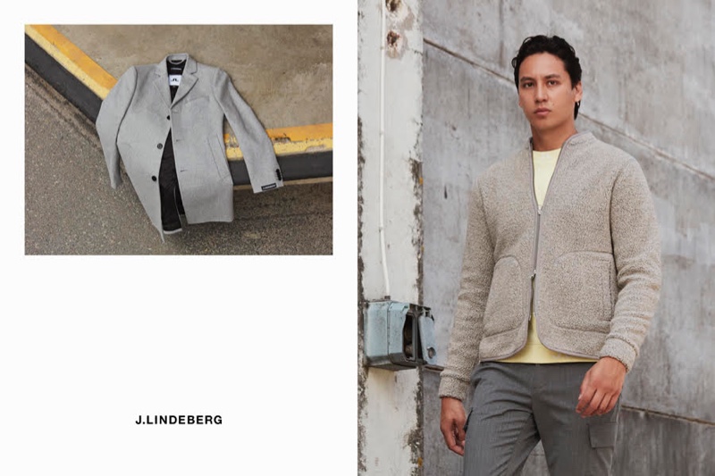 Going smart-casual, Qhris Magsino wears a look from J.Lindeberg for the brand's fall-winter 2020 campaign. » Alexej Manvelov & Qhris Magsino Front J.Lindeberg Fall '20 Campaign Going smart-casual, Qhris Magsino wears a look from J.Lindeberg for the brand's fall-winter 2020 campaign.