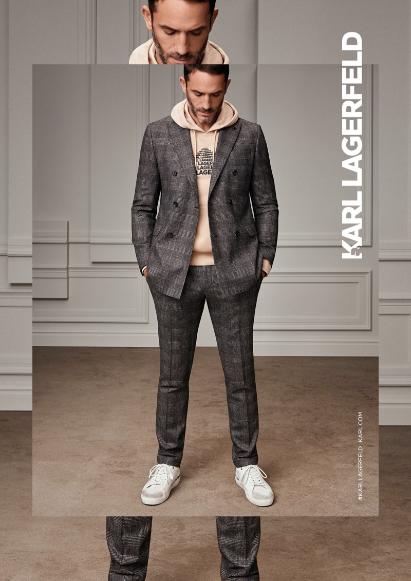 Front and center, Sébastien Jondeau appears in Karl Lagerfeld's fall-winter 2020 men's campaign.