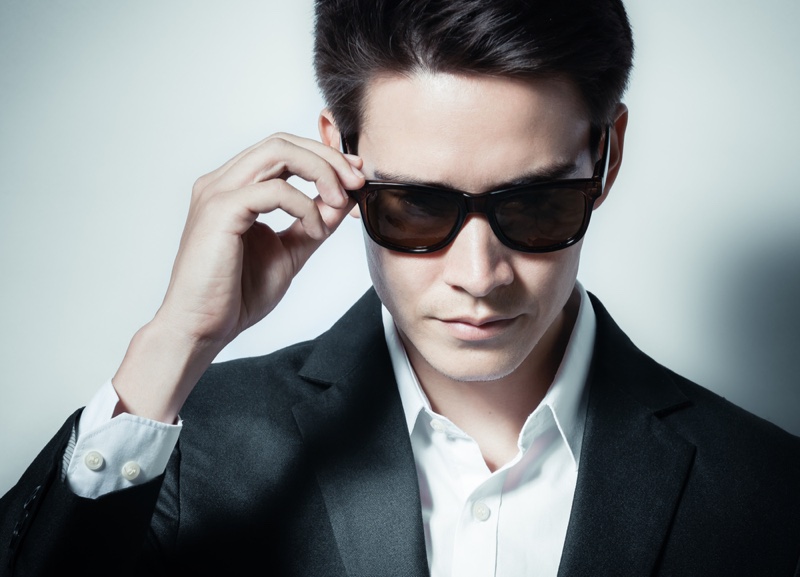 Male Model Square Sunglasses Suit