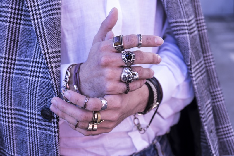 Male Wearing Rings Jewelry Closeup