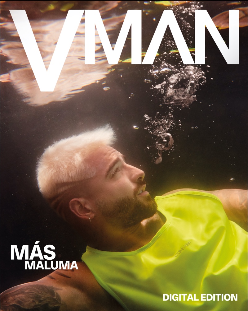 Singer Maluma connects with VMAN magazine for its most recent digital cover story. Appearing in an underwater photo, Maluma wears Calvin Klein.