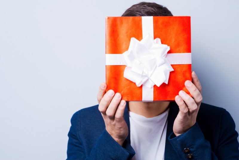 Man with Gift Man with Small Gift