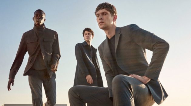 Improved: Mango Unveils Collection for Men on the Go Models Alpha Dia, Matthew Bell, and Mathias Lauridsen dons tailored menswear from Mango's Improved collection.