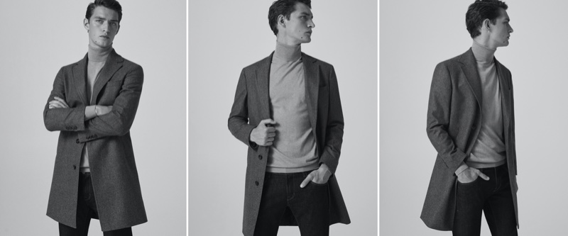 Reuniting with Massimo Dutti for fall, Otto Lotz wears a 100% wool houndstooth coat with a cotton silk cashmere turtleneck sweater and slim-fit stone wash jeans. » Interlude: Otto Transitions Into Fall with Massimo Dutti Reuniting with Massimo Dutti for fall, Otto Lotz wears a 100% wool houndstooth coat with a cotton silk cashmere turtleneck sweater and slim-fit stone wash jeans.