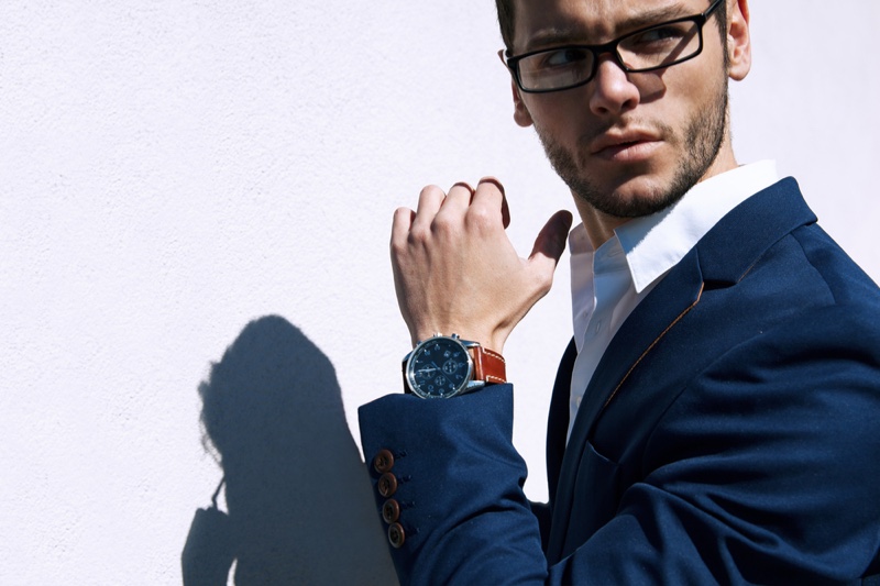 Stylish Man Suit Watch Glasses