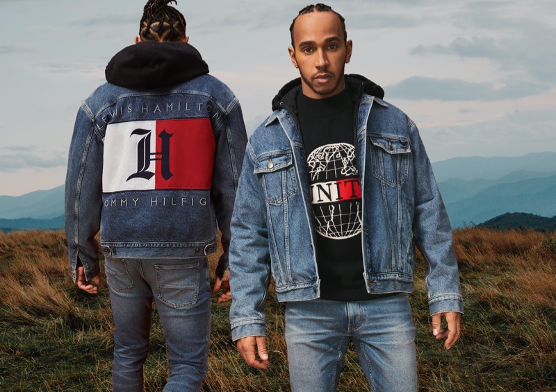 Clad in denim, Lewis Hamilton rocks essentials from his fall-winter 2020 TommyxLewis collection.