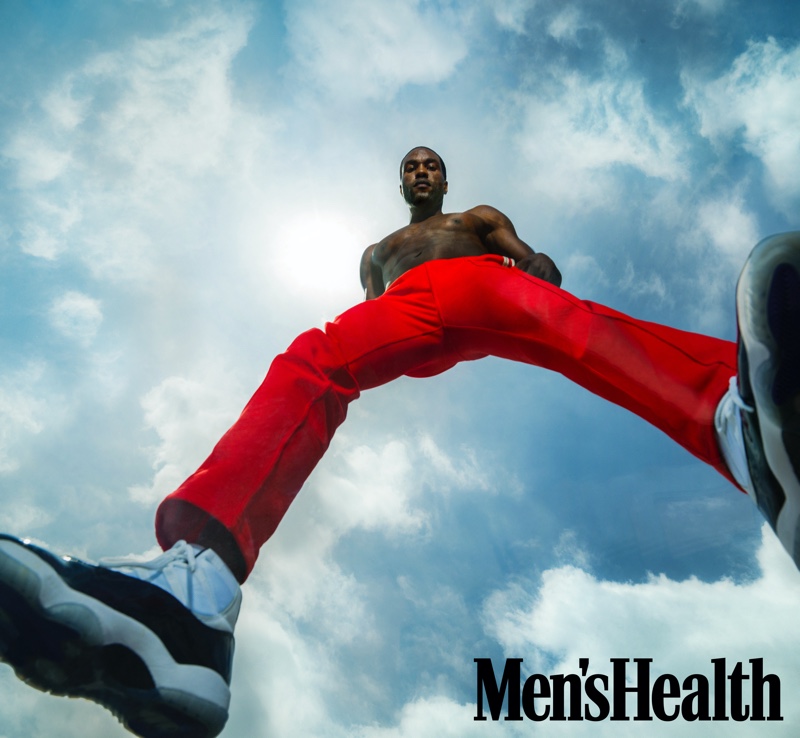 Actor Yahya Abdul-Mateen II sports Wales Bonner track pants and Jordan sneakers for Men's Health.