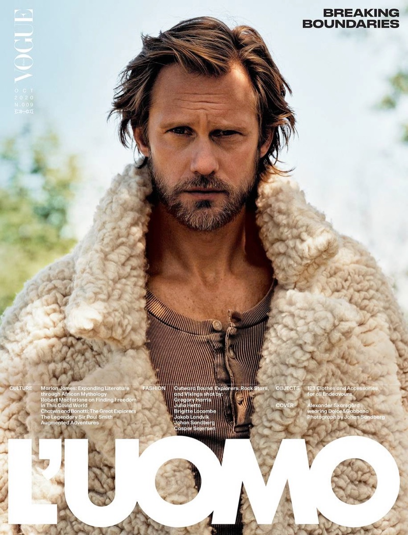 Alexander Skarsgård covers the October 2020 issue of L'Uomo Vogue.