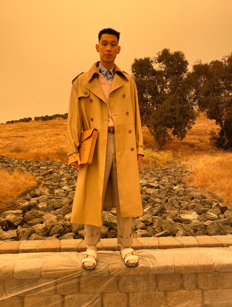 Standing tall, Jeremy Lin sports a spring-summer 2020 look from Coach's men's collection.