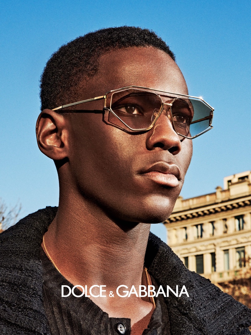 Cheikh Dia appears in Dolce & Gabbana's fall-winter 2020 eyewear campaign.