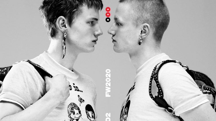 Braien Vaiksaar and Claas Nemitz star in Dsquared2's fall-winter 2020 men's campaign.