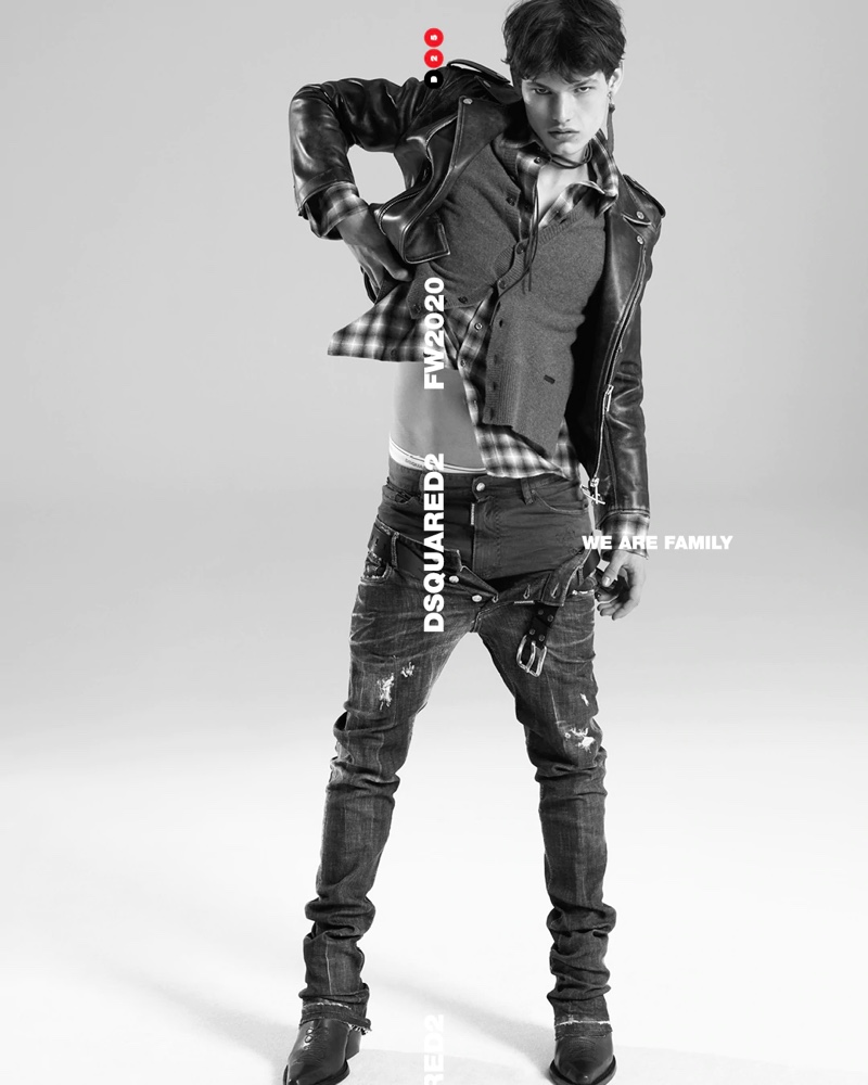 Louis Goeckenjan embraces a rock 'n' roll attitude for Dsquared2's fall-winter 2020 men's campaign. » D2 Family Fratello: Louis, Braien + More Front Dsquared2 Fall '20 Campaign Louis Goeckenjan embraces a rock 'n' roll attitude for Dsquared2's fall-winter 2020 men's campaign.