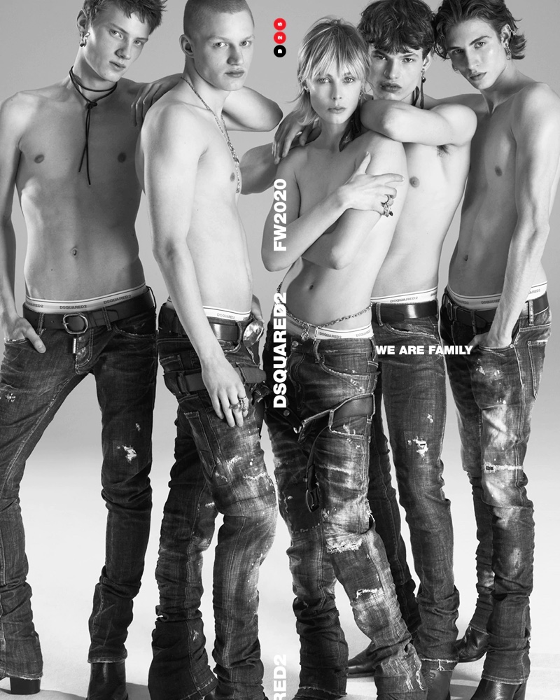 Mert & Marcus photograph models Braien Vaiksaar, Claas Nemitz, Edie Campbell, Louis Goeckenjan, and Joaquin Ibarra topless for Dsquared2's fall-winter 2020 men's campaign. » D2 Family Fratello: Louis, Braien + More Front Dsquared2 Fall '20 Campaign Mert & Marcus photograph models Braien Vaiksaar, Claas Nemitz, Edie Campbell, Louis Goeckenjan, and Joaquin Ibarra topless for Dsquared2's fall-winter 2020 men's campaign.