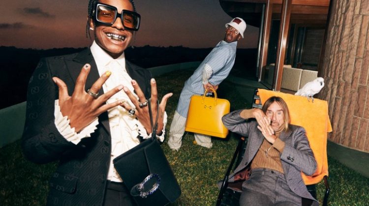 All smiles, A$AP Rocky, Tyler, The Creator, and Iggy Pop front Gucci's fall-winter 2020 Tailoring campaign.