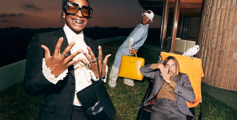 All smiles, A$AP Rocky, Tyler, The Creator, and Iggy Pop front Gucci's fall-winter 2020 Tailoring campaign.