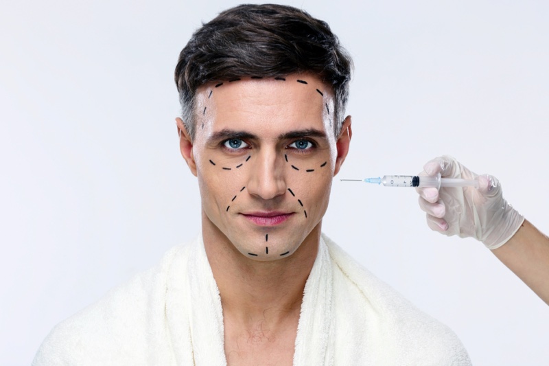 Male Model Plastic Surgery Lines Botox Needle Face