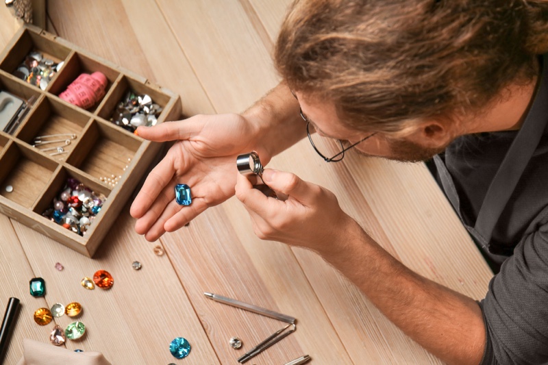 Man Examining Gemstones Jeweler Man Examining Gemstones Jeweler