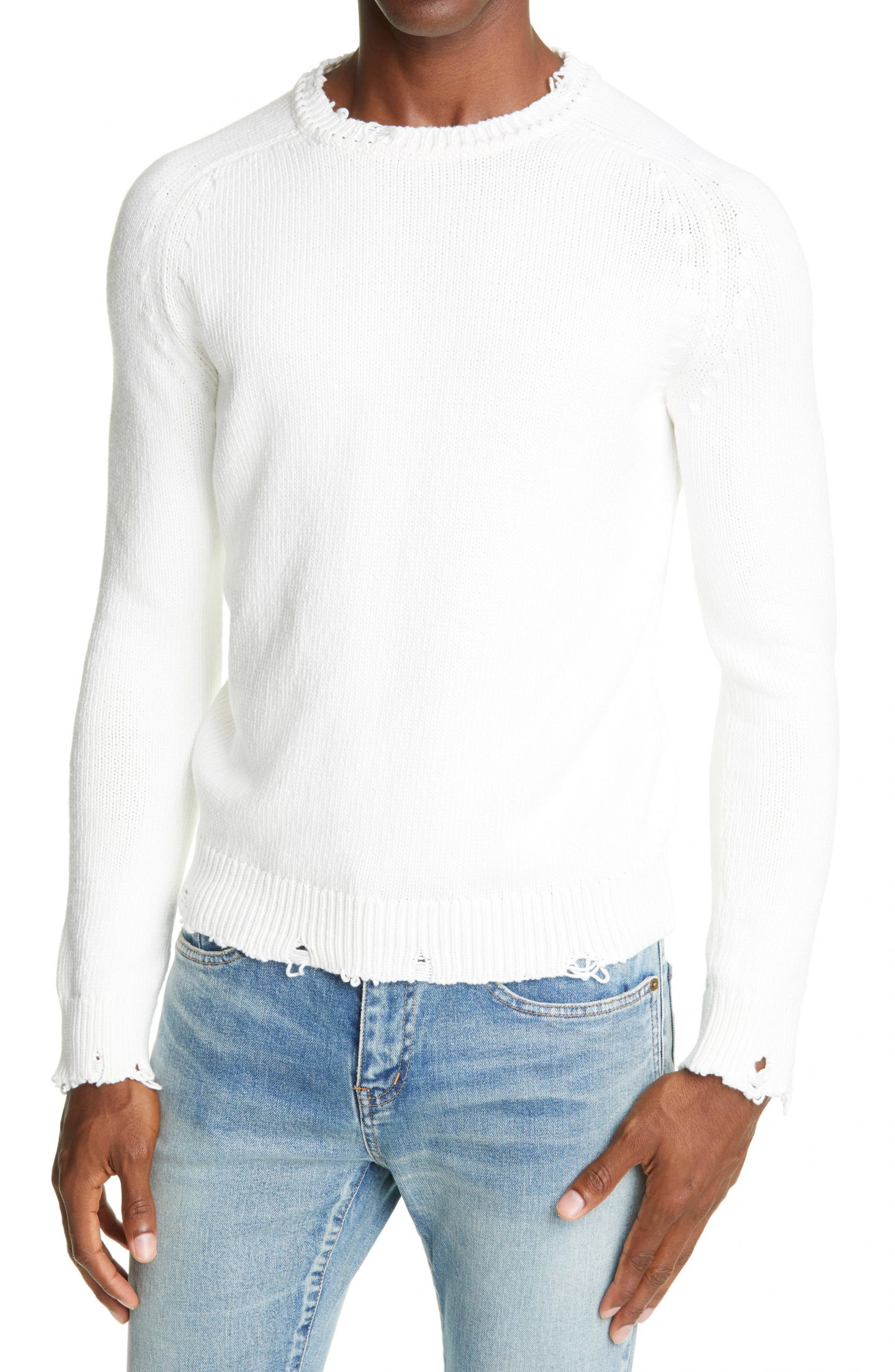distressed sweater white
