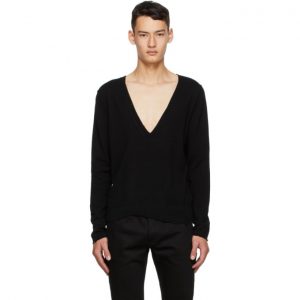 Saint Laurent Black Cashmere Destroyed V-Neck Sweater Saint Laurent Black Cashmere Destroyed V-Neck Sweater