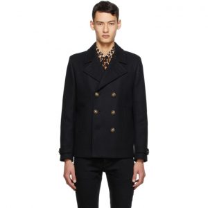 Saint Laurent Black Wool Double-Breasted Peacoat Saint Laurent Black Wool Double-Breasted Peacoat