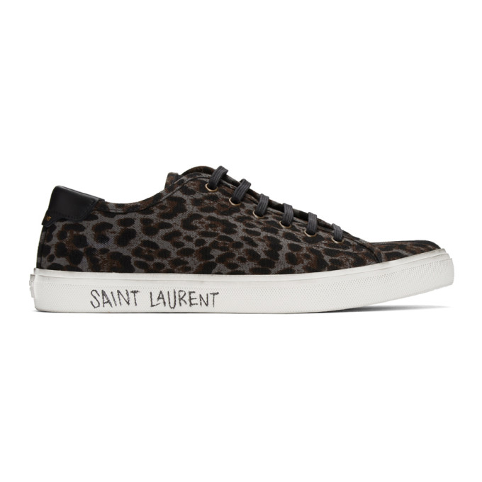 Saint Laurent Grey Leopard Malibu Sneakers | The Fashionisto