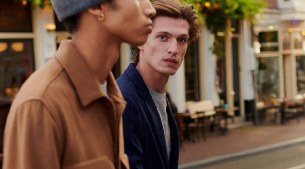 Edoardo, Rachide & Sol Don Fall '20 Tailoring by Scotch & Soda Models Sol Goss and Edoardo Sebastianelli front Scotch & Soda's fall-winter 2020 tailoring campaign.