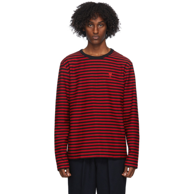 long sleeve black and red striped shirt