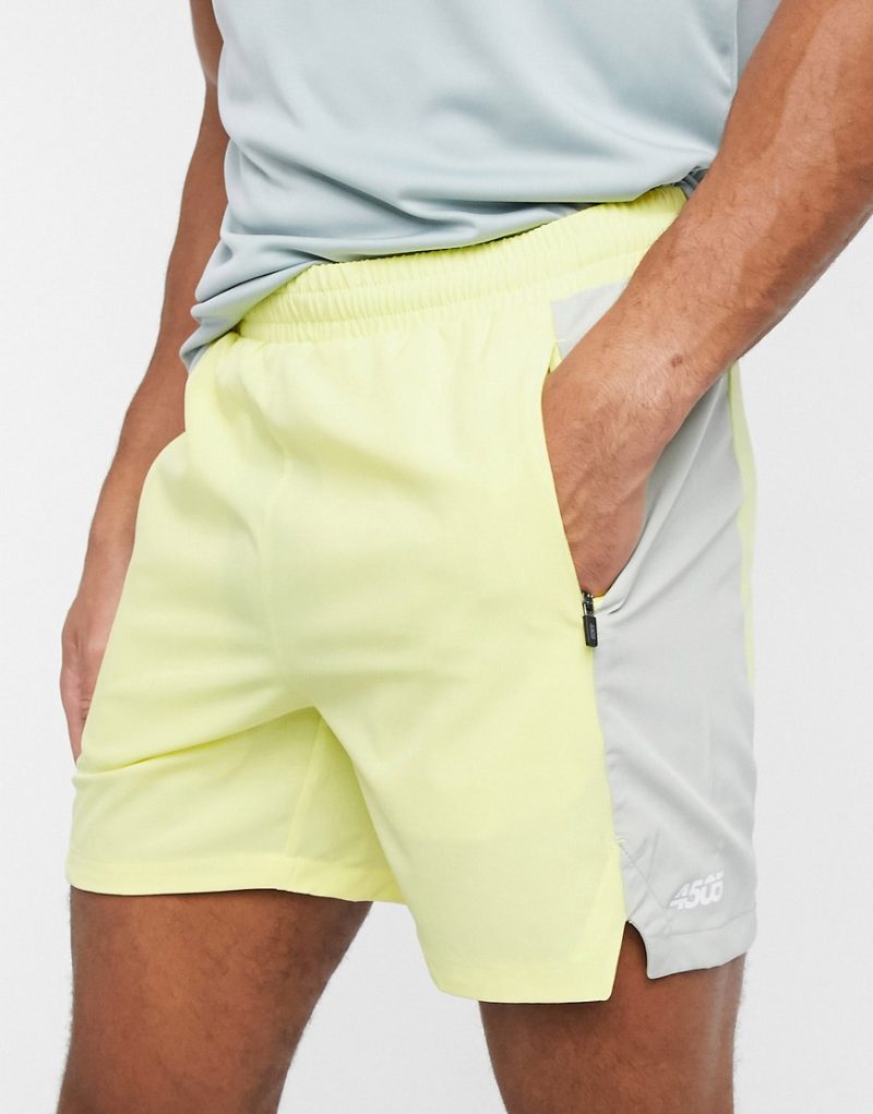 ASOS 4505 training shorts with contrast panels-Yellow | The Fashionisto