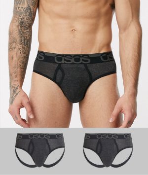ASOS DESIGN 2 pack jock strap and brief in charcoal marl save-Gray ASOS DESIGN 2 pack jock strap and brief in charcoal marl save-Gray