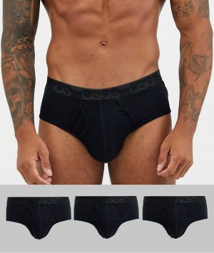 ASOS DESIGN 3 pack brief in black organic cotton with black tonal branded waistband-Multi ASOS DESIGN 3 pack brief in black organic cotton with black tonal branded waistband-Multi
