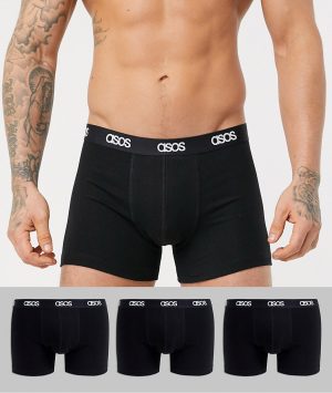 ASOS DESIGN 3 pack trunks in black with branded waistband in organic cotton ASOS DESIGN 3 pack trunks in black with branded waistband in organic cotton