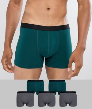ASOS DESIGN 5 pack trunks in gray & green save-Multi ASOS DESIGN 5 pack trunks in gray & green save-Multi