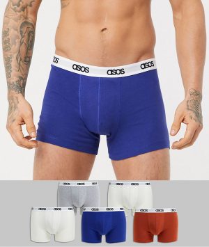 ASOS DESIGN 5 pack trunks in gray marl white and blue organic cotton with branded waistband-Multi ASOS DESIGN 5 pack trunks in gray marl white and blue organic cotton with branded waistband-Multi