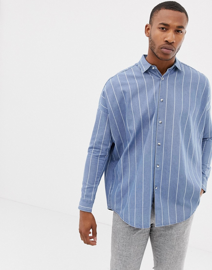 ASOS DESIGN 90s oversized denim stripe shirt-Blues | The Fashionisto