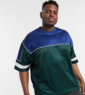 ASOS DESIGN Plus oversized t-shirt with half sleeve in polytricot colour block-Navy ASOS DESIGN Plus oversized t-shirt with half sleeve in polytricot color block-Navy