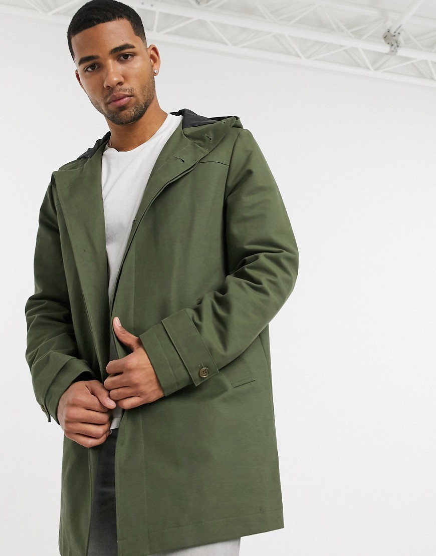 ASOS DESIGN Shower Resistant Hooded Trench Coat In Green | The Fashionisto