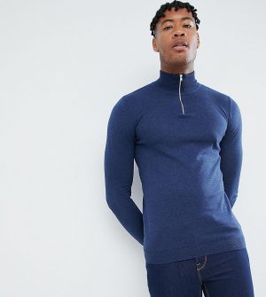 ASOS DESIGN Tall knitted half zip sweater in navy ASOS DESIGN Tall knitted half zip sweater in navy