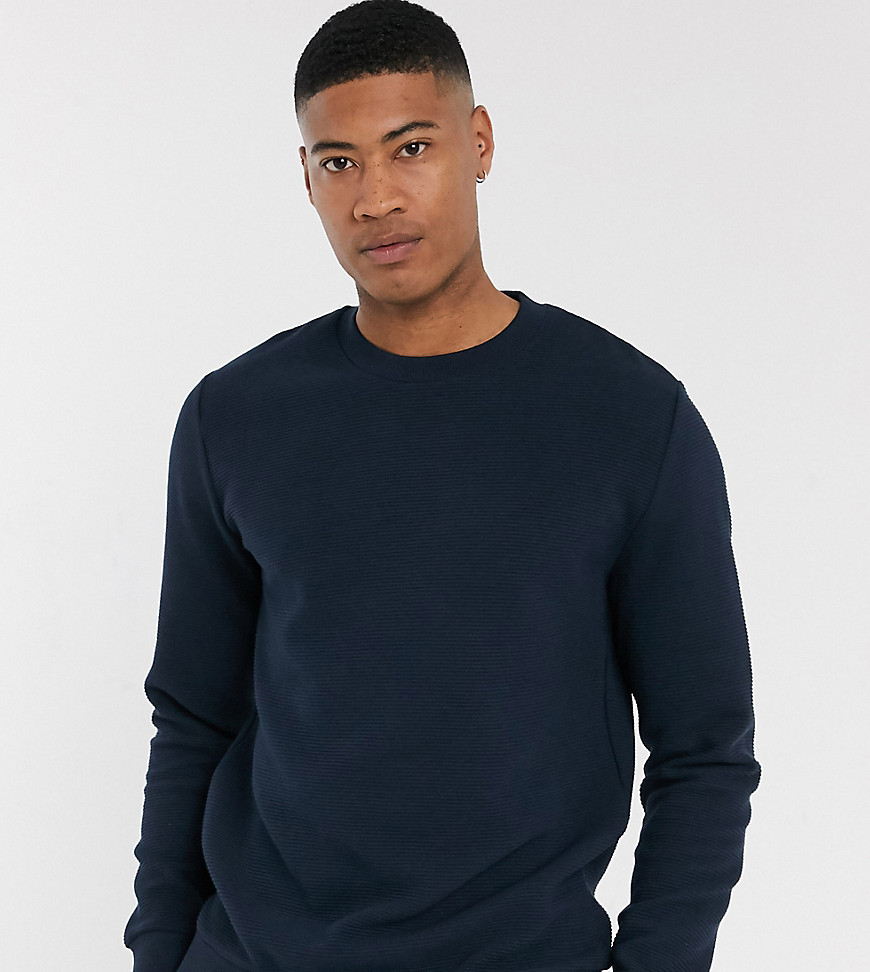 ASOS DESIGN Tall ribbed sweatshirt in navy | The Fashionisto