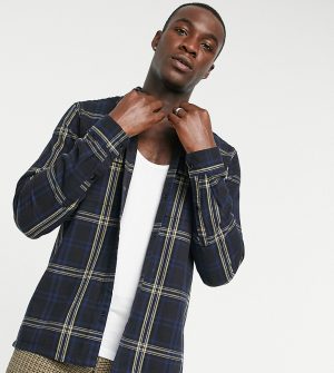 ASOS DESIGN Tall smart overshirt in navy and black check with straight hem ASOS DESIGN Tall smart overshirt in navy and black check with straight hem