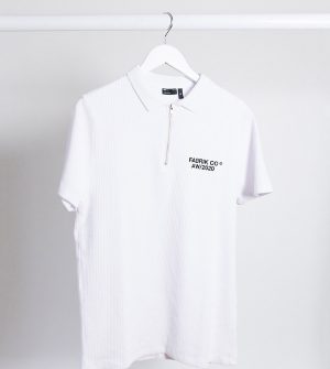 ASOS DESIGN Tall velour heavy ribbed polo with zip neck and text embroidery-White ASOS DESIGN Tall velour heavy ribbed polo with zip neck and text embroidery-White