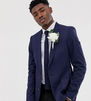 ASOS DESIGN Tall wedding skinny blazer in navy cotton ASOS DESIGN Tall wedding skinny blazer in navy cotton